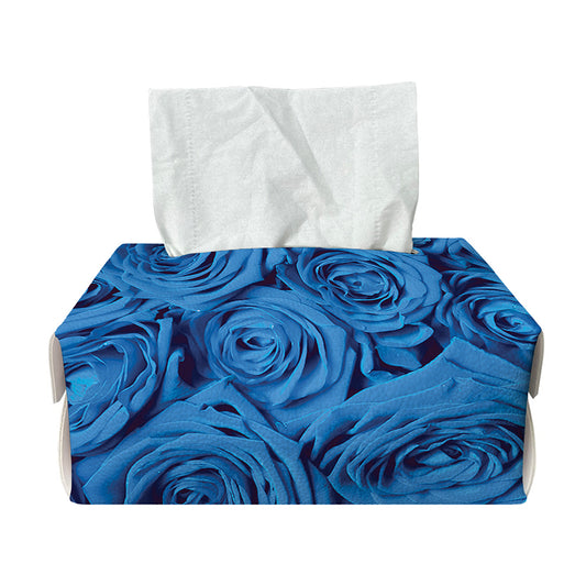 Blue Rose Print Rectangle Tissue Box Cover