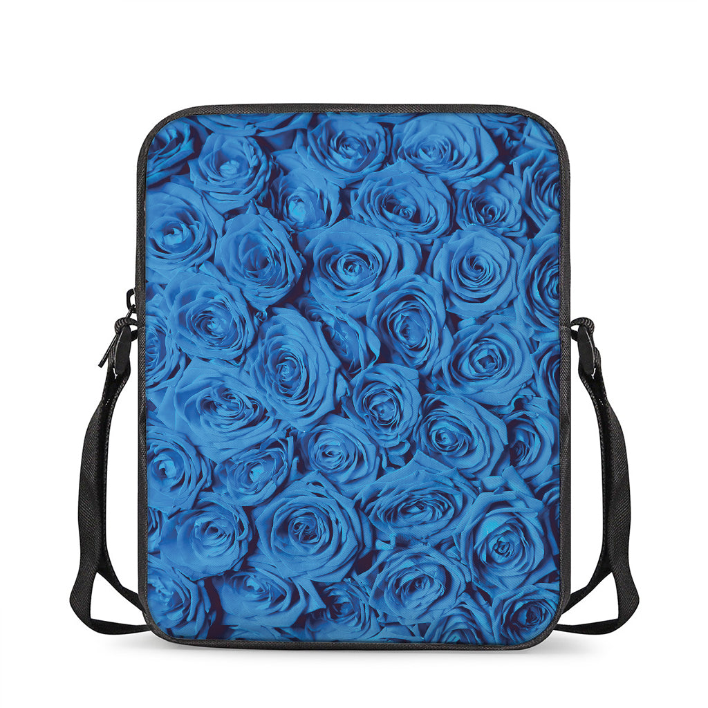Blue Rose Print Rectangular Crossbody Bag