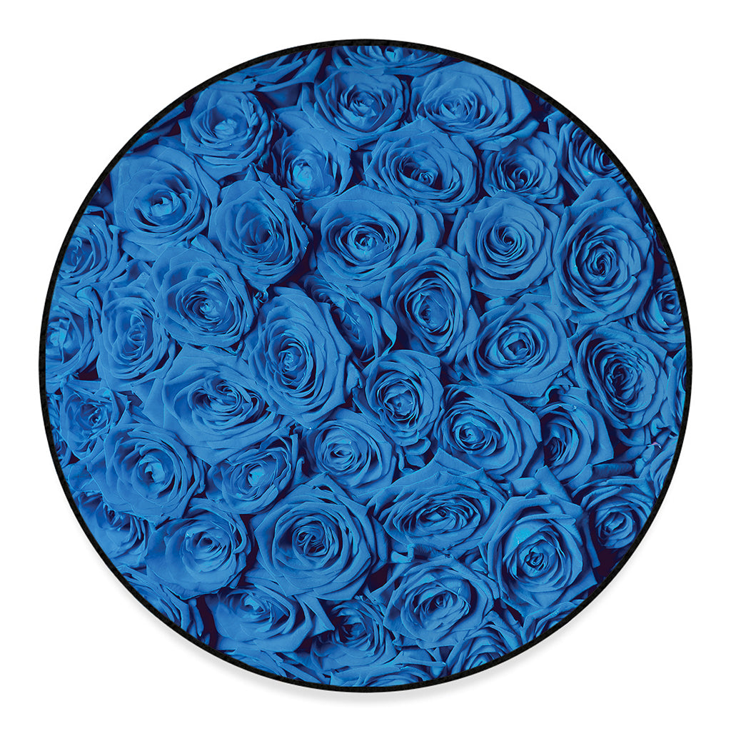Blue Rose Print Round Floor Mat