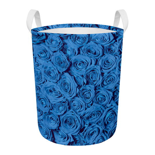 Blue Rose Print Round Laundry Basket