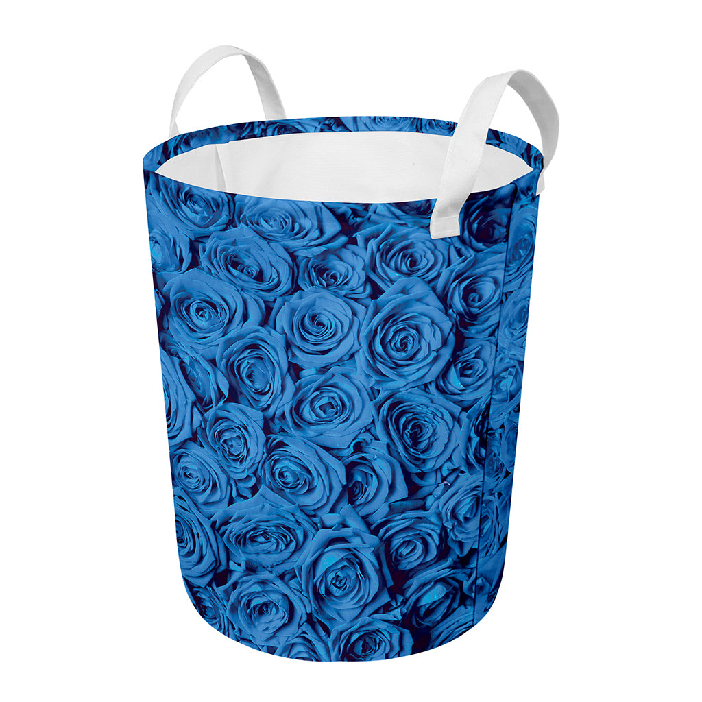 Blue Rose Print Round Laundry Basket