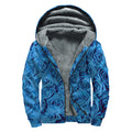 Blue Rose Print Sherpa Lined Zip Up Hoodie