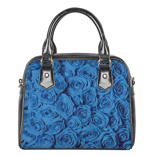 Blue Rose Print Shoulder Handbag