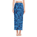 Blue Rose Print Side Slit Maxi Skirt