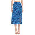 Blue Rose Print Side Slit Midi Skirt