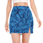 Blue Rose Print Side Slit Mini Skirt