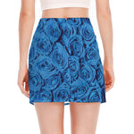 Blue Rose Print Side Slit Mini Skirt