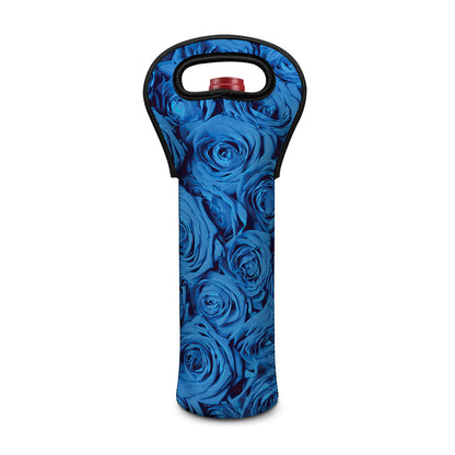 Blue Rose Print Single Neoprene Wine Tote