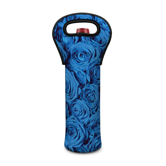 Blue Rose Print Single Neoprene Wine Tote