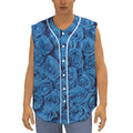 Blue Rose Print Sleeveless Baseball Jersey