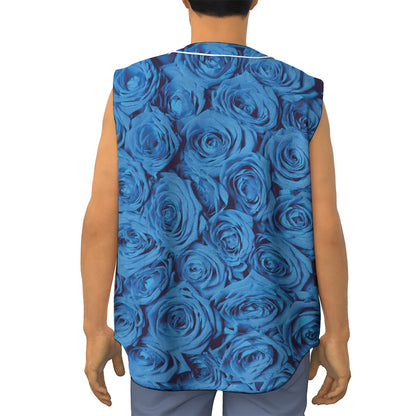 Blue Rose Print Sleeveless Baseball Jersey