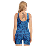 Blue Rose Print Sleeveless One Piece Swimsuit