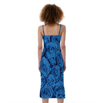 Blue Rose Print Slim Fit Midi Cami Dress