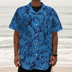 Blue Rose Print Textured Short Sleeve Shirt