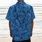 Blue Rose Print Textured Short Sleeve Shirt