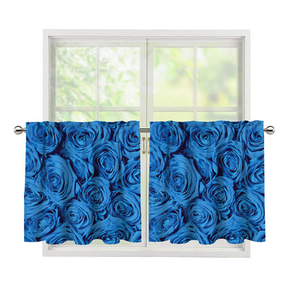 Blue Rose Print Tier Curtains