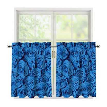 Blue Rose Print Tier Curtains