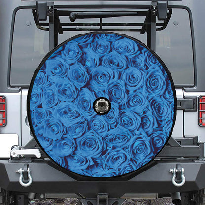 Blue Rose Print Tire Cover With Camera Hole