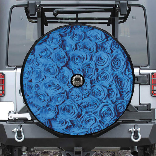 Blue Rose Print Tire Cover With Camera Hole