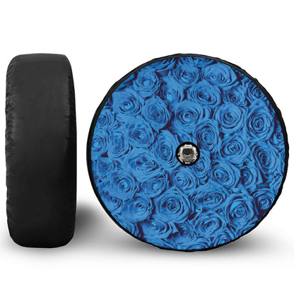Blue Rose Print Tire Cover With Camera Hole