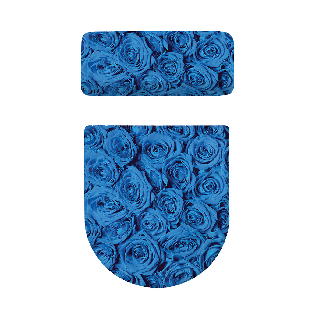 Blue Rose Print Toilet Lid And Tank Cover Set
