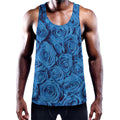 Blue Rose Print Men's Workout Tank Top