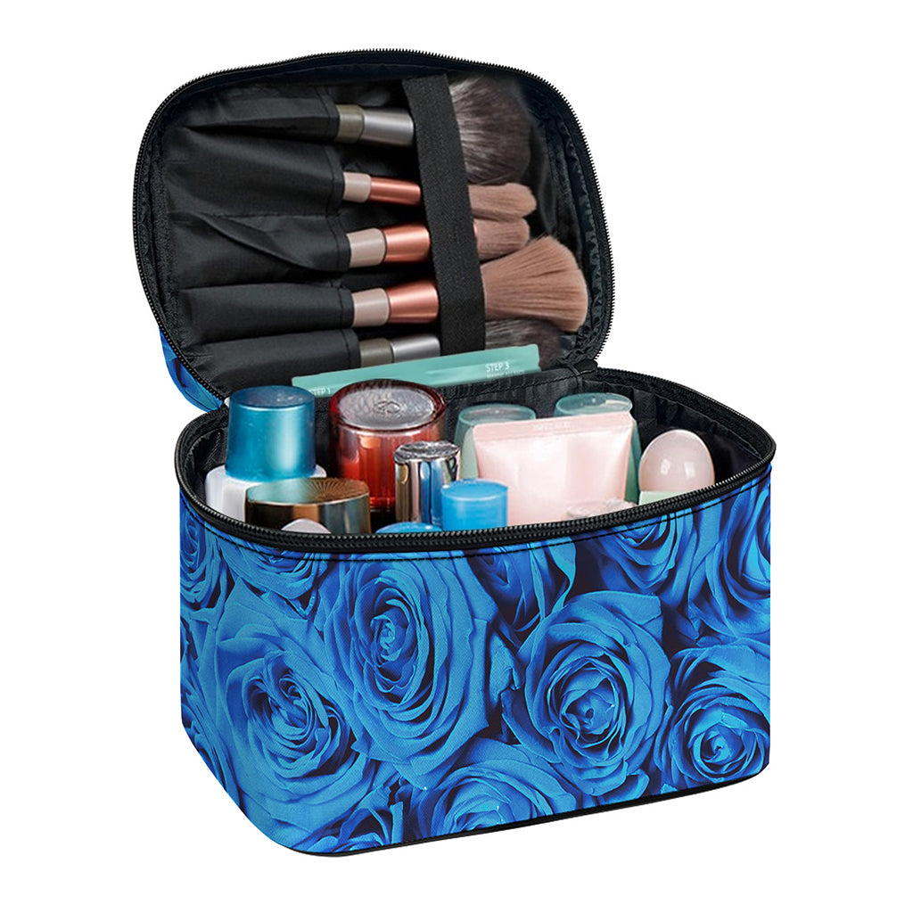 Blue Rose Print Travel Makeup Bag