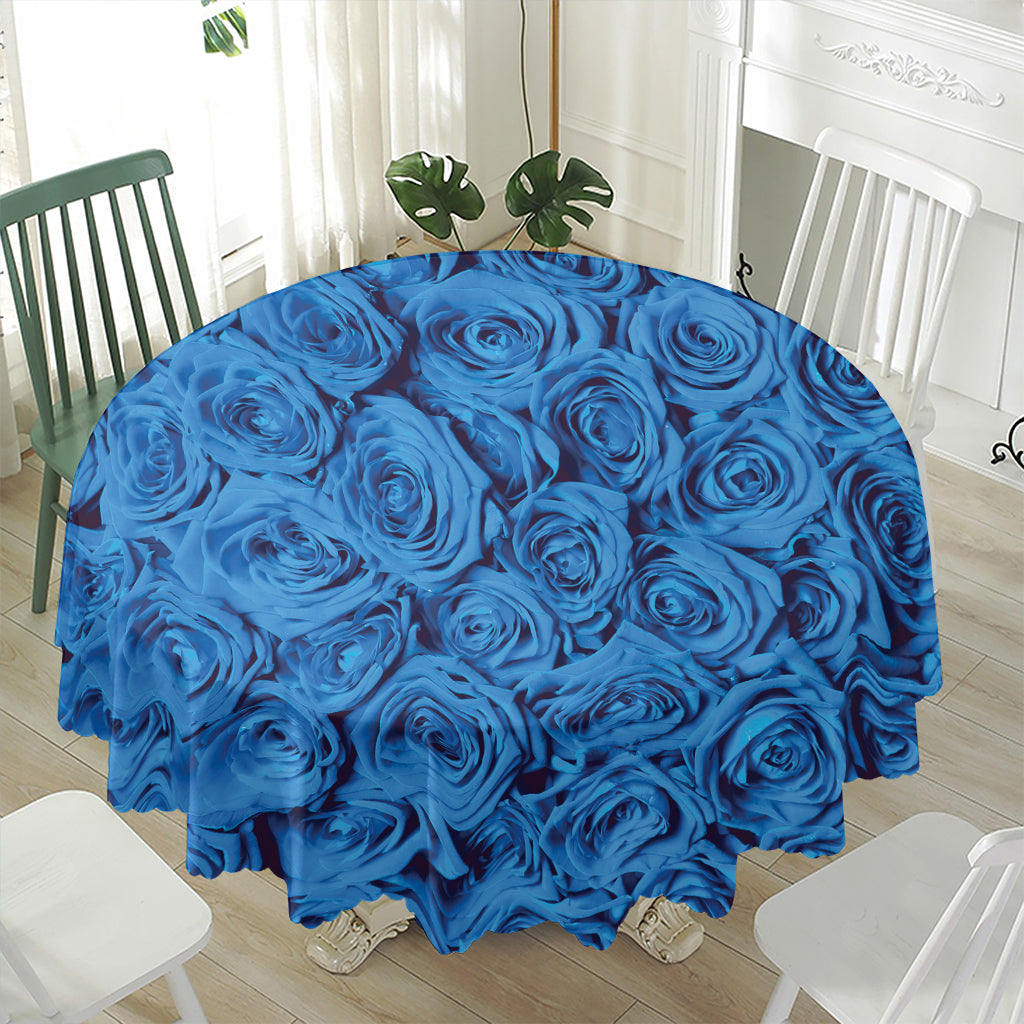 Blue Rose Print Waterproof Round Tablecloth