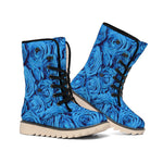 Blue Rose Print Winter Boots