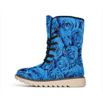 Blue Rose Print Winter Boots