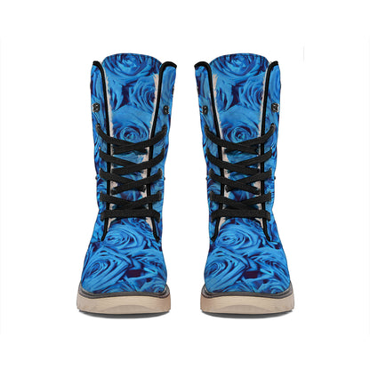 Blue Rose Print Winter Boots