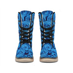 Blue Rose Print Winter Boots