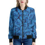 Blue Rose Print Women's Bomber Jacket