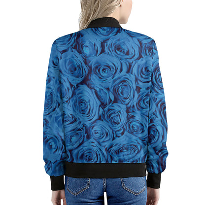 Blue Rose Print Women's Bomber Jacket