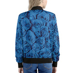 Blue Rose Print Women's Bomber Jacket