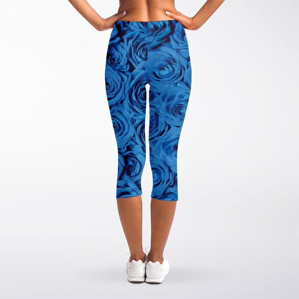 Blue Rose Print Women's Capri Leggings