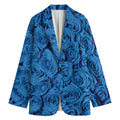 Blue Rose Print Women's Cotton Blazer