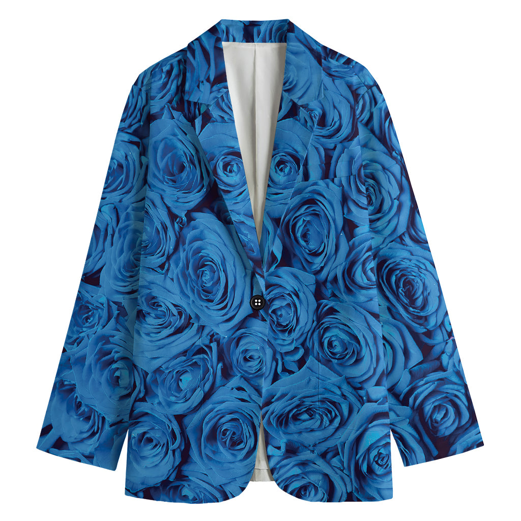 Blue Rose Print Women's Cotton Blazer