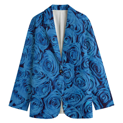 Blue Rose Print Women's Cotton Blazer
