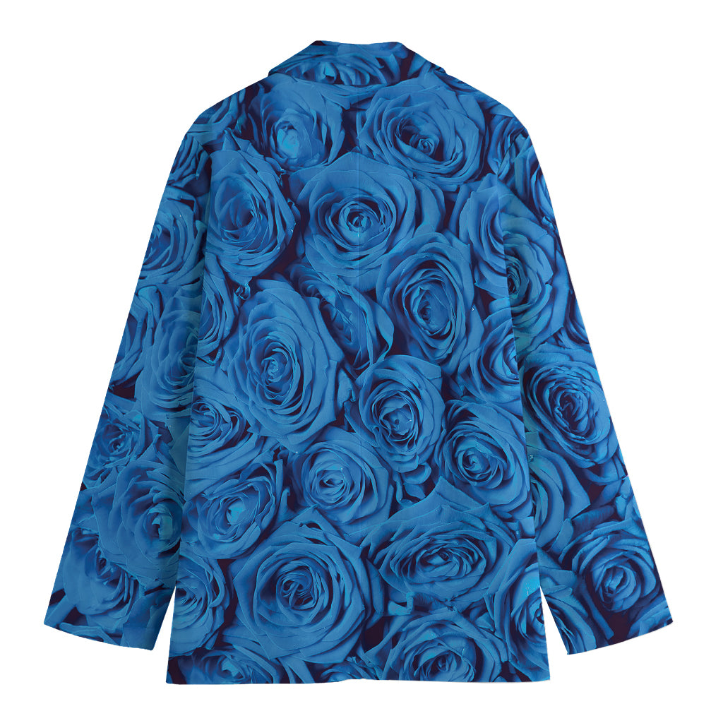 Blue Rose Print Women's Cotton Blazer