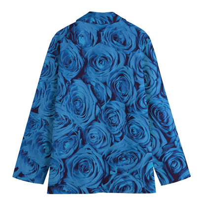 Blue Rose Print Women's Cotton Blazer