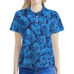 Blue Rose Print Women's Polo Shirt