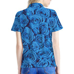 Blue Rose Print Women's Polo Shirt