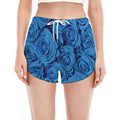 Blue Rose Print Women's Split Running Shorts