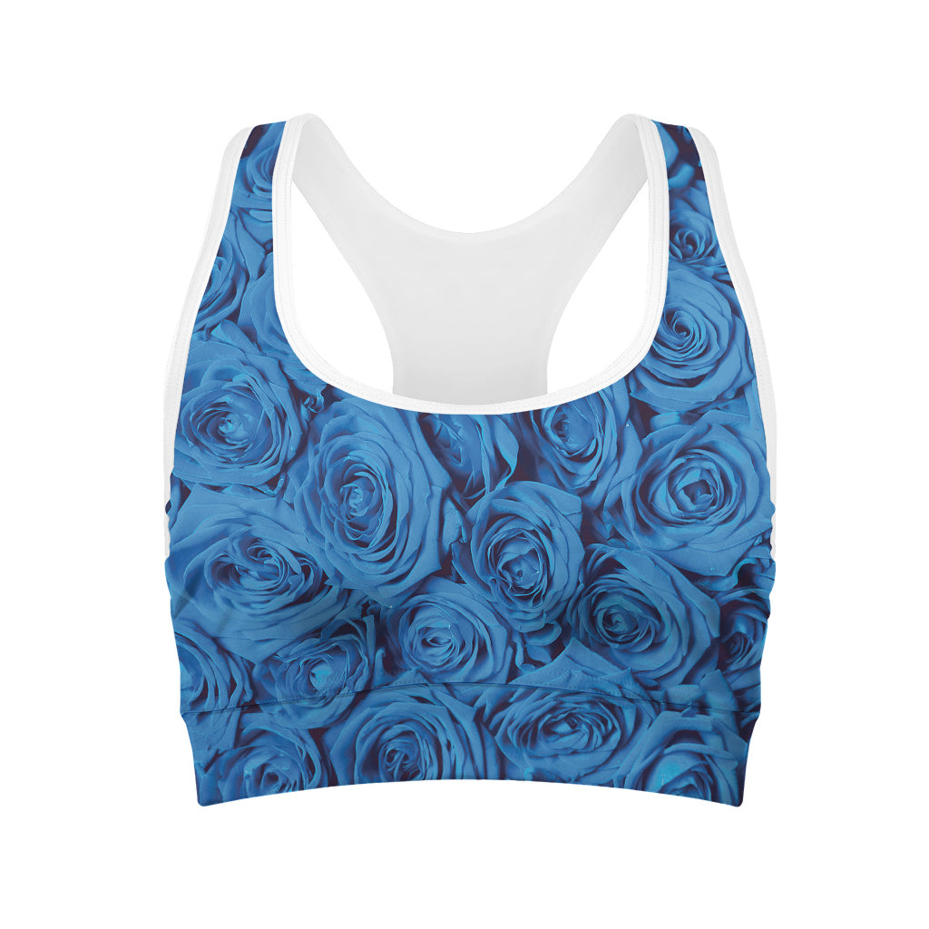 Blue Rose Print Women's Sports Bra