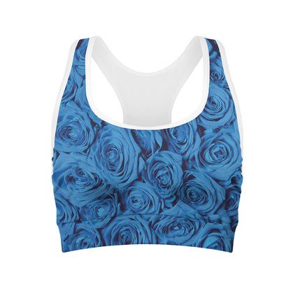 Blue Rose Print Women's Sports Bra