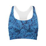 Blue Rose Print Women's Sports Bra