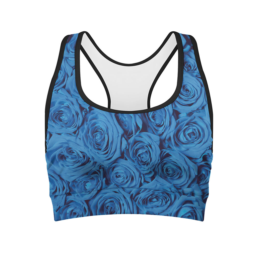 Blue Rose Print Women's Sports Bra