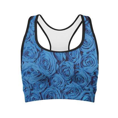 Blue Rose Print Women's Sports Bra