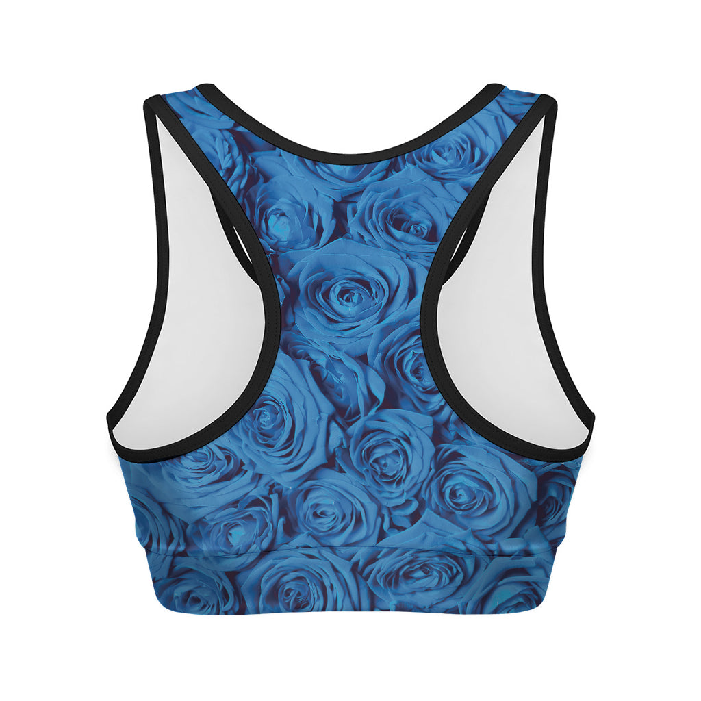 Blue Rose Print Women's Sports Bra